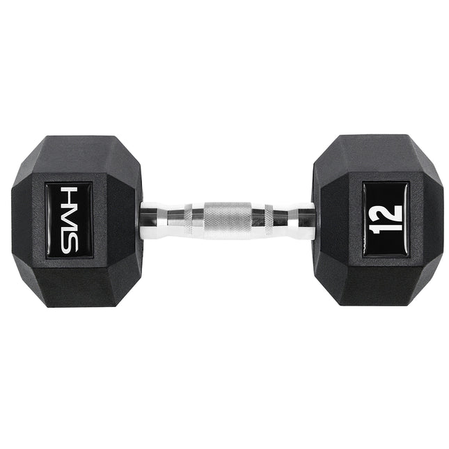 Haltère hexagonale 12 kg - Revêtement en caoutchouc, conception anti-roulement