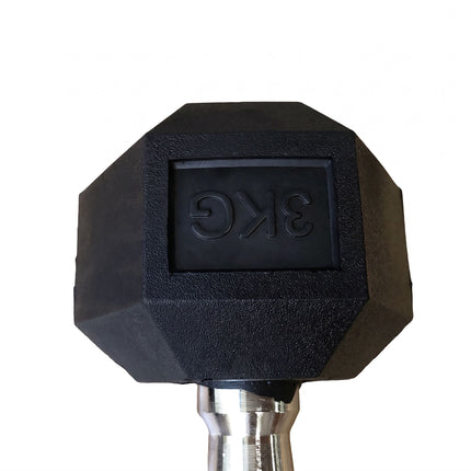 Hex Dumbbells 3 kg Pair, Rubber-Coated Cast Iron, Non-Slip Handles