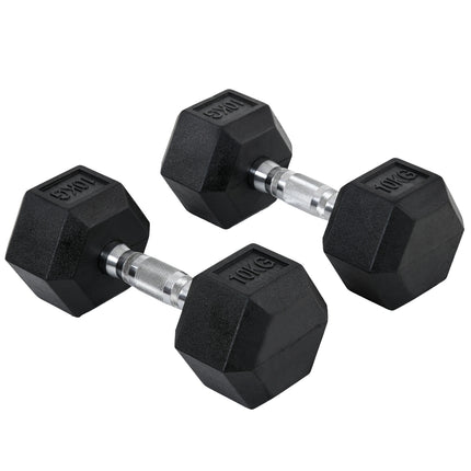 Hantelset Sechskant, 2x10kg Gusseisen gummiert schwarz