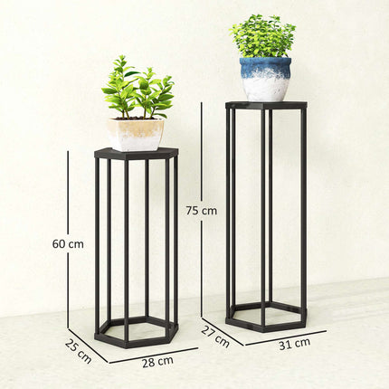 Hexagonal Metal Plant Stands, Indoor Outdoor, Set of 2
