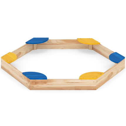 Sechseckiger Sandkasten aus Holz mit Pflanzgefäß, 140 x 122 x 14 cm