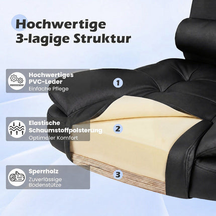Chefsessel mit hoher Rückenlehne, schwarzes Leder, verstellbare Rückenlehne