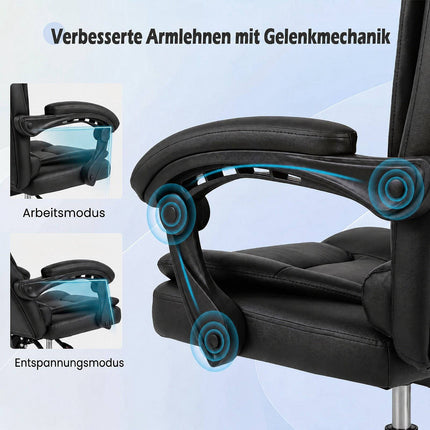 Chefsessel mit hoher Rückenlehne, schwarzes Leder, verstellbare Rückenlehne