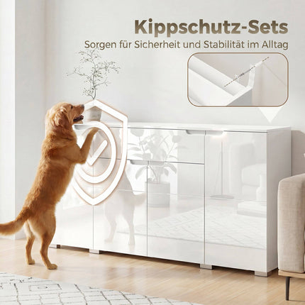 Hochglanz-Sideboard in Weiß, 4 Türen, verstellbare Einlegeböden