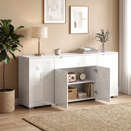 Hochglanz-Sideboard in Weiß, 4 Türen, verstellbare Einlegeböden