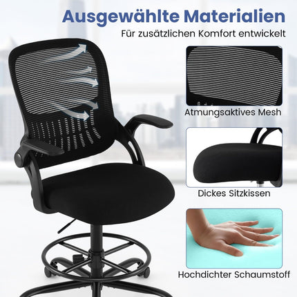 Chaise de dessin à mailles hautes, repose-pieds réglable, noire