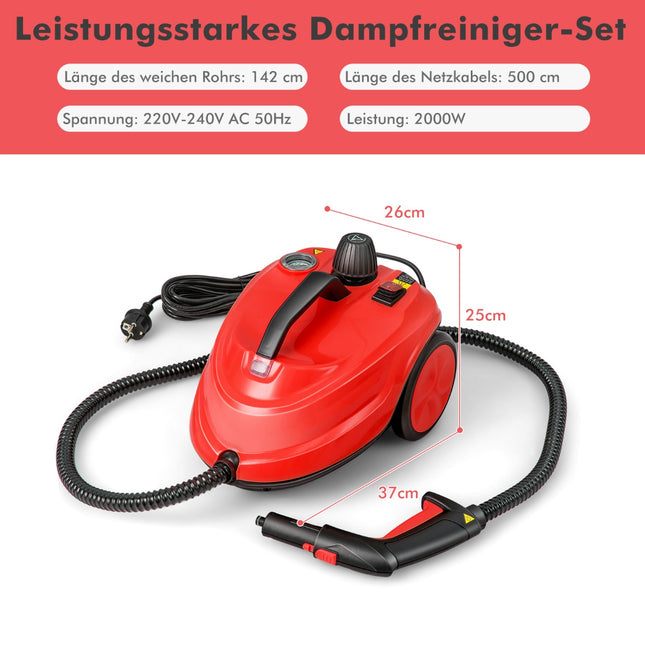 Nettoyeur vapeur haute pression, 2000 W, kit de 15 pièces, rouge