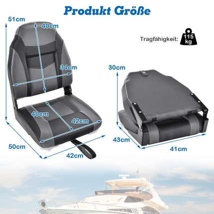 Hochlehner Bootssitz mit 10 cm dicker Schwammpolsterung Klappbarer Bootsstuhl Schwarz