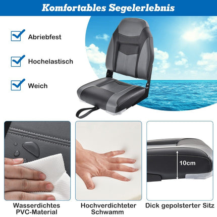 Hochlehner Bootssitz mit 10 cm dicker Schwammpolsterung Klappbarer Bootsstuhl Schwarz