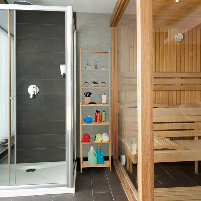 Étagère de salle de bain haute en bambou