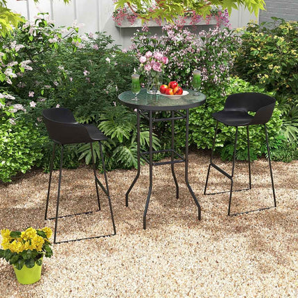Hoher Gartentisch Stehtisch rund Bistrotisch mit Tischplatte aus gehärtetem Glas 68 x 68 x 97 cm schwarz