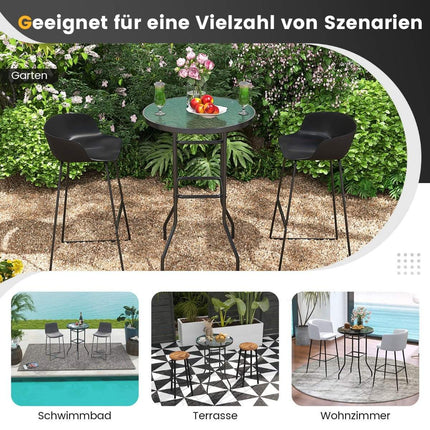 Hoher Gartentisch Stehtisch rund Bistrotisch mit Tischplatte aus gehärtetem Glas 68 x 68 x 97 cm schwarz