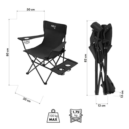 Chaise de randonnée pliable et légère, noire