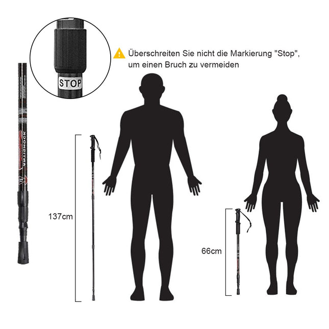 Wanderstöcke 2er Pack Verstellbare Walking Kletterstöcke 66-137 cm Schwarz