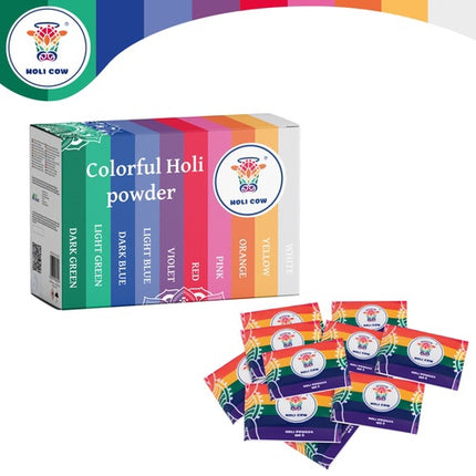 Coffret de poudres colorées Holi, 10 x 100 g, 10 couleurs vives