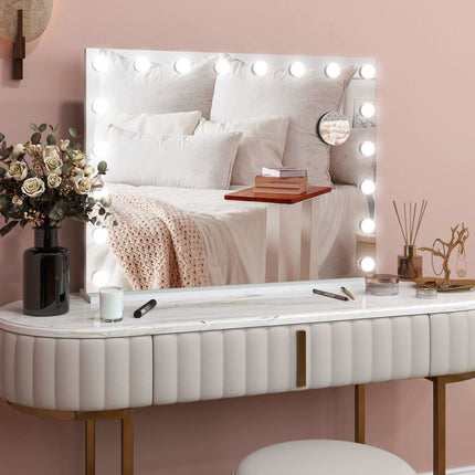 Hollywood Mirror with 18 LED Bulbs, 80 x 60 cm, 3 Light Colours, White
