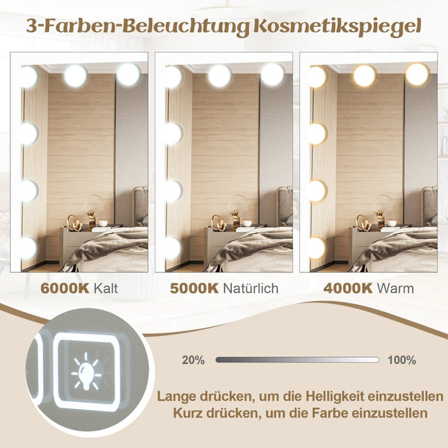 Miroir Hollywood avec éclairage, port de charge USB et haut-parleur Bluetooth, miroir cosmétique pour chambre, 58 x 46 cm, blanc