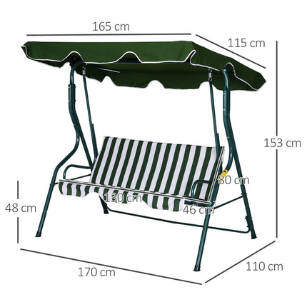 Hollywood Balançoire, Balançoire De Jardin 3 Places, Balançoire, Auvent Ajustable, Cadre En Métal, Vert 170 X 110 X 153 Cm