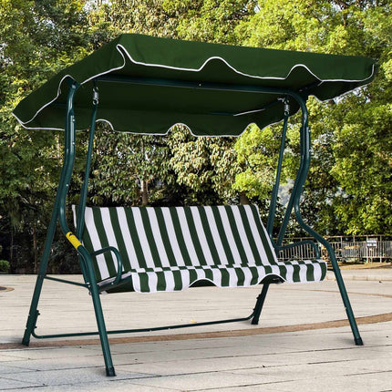 Hollywood Balançoire, Balançoire De Jardin 3 Places, Balançoire, Auvent Ajustable, Cadre En Métal, Vert 170 X 110 X 153 Cm