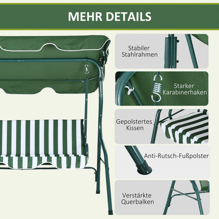3-Sitzer Hollywoodschaukel mit Dach, Stahlgestell, grün