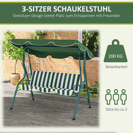 3-Sitzer Hollywoodschaukel mit Dach, Stahlgestell, grün