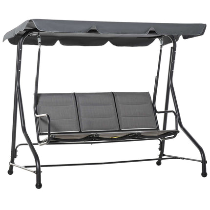 Hollywood Swing Balançoire De Jardin 3 Places Avec Auvent Réglable, Acier Et Polyester, Gris, 205 X 118 X 170 Cm