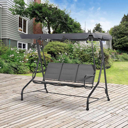 Hollywood Swing Balançoire De Jardin 3 Places Avec Auvent Réglable, Acier Et Polyester, Gris, 205 X 118 X 170 Cm