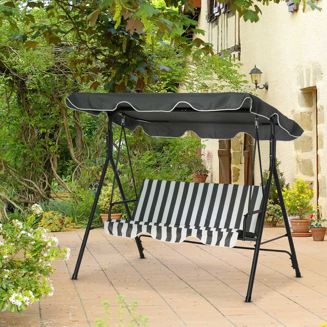 Gartenschaukel 3-Sitzer Stahl mit Dach, grau/weiß