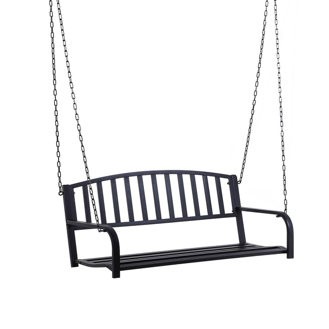 Schwarze 2-Sitzer Hollywoodschaukel aus Metall mit Ketten