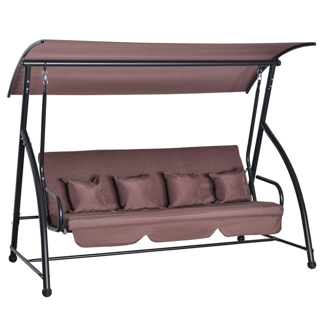3-Sitzer Hollywoodschaukel mit verstellbarem Dach, braun