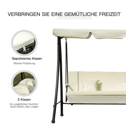 Dreisitzige Gartenschaukel mit klappbarer Sitzfläche, weiß