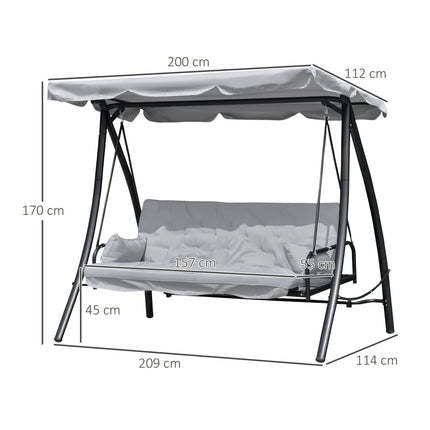 Schaukelbank für den Außenbereich, 3-Sitzer, Liegefunktion, Metall & weißer Polyester