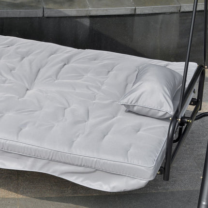 Schaukelbank für den Außenbereich, 3-Sitzer, Liegefunktion, Metall & weißer Polyester