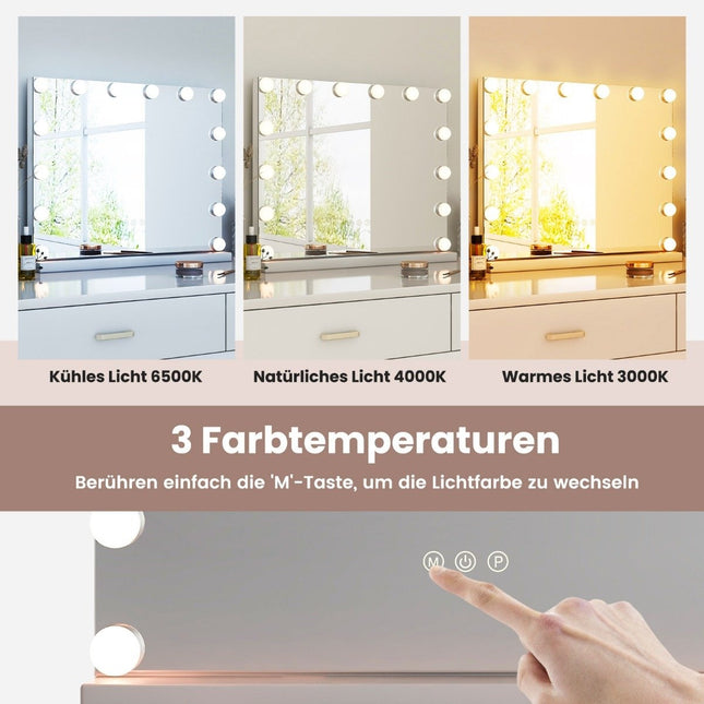 Miroir de courtoisie Hollywood avec 14 lumières LED à intensité variable, 3 modes de couleur