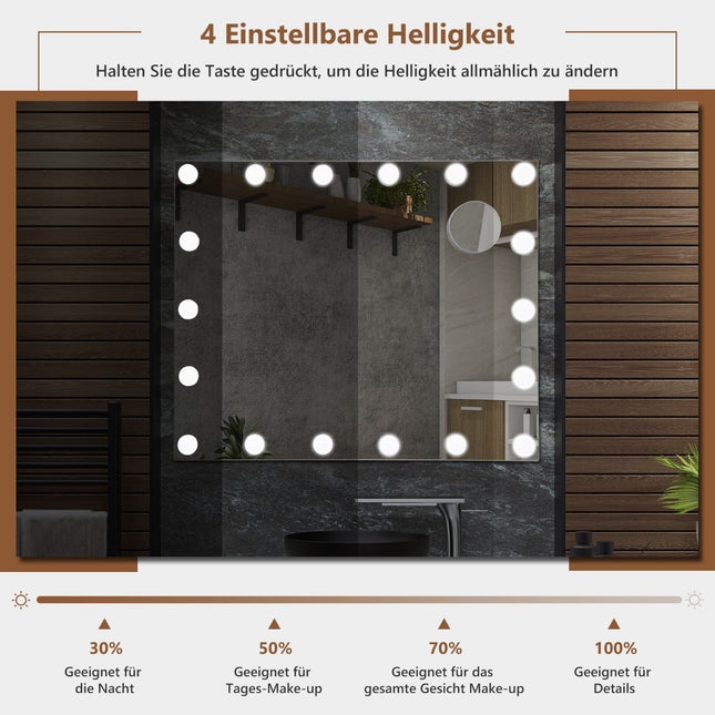 Miroir de coiffeuse de style hollywoodien avec éclairage intégré, 18 LED à intensité variable, blanc