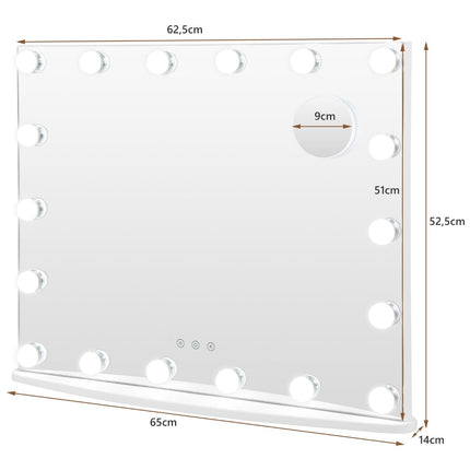 Miroir de coiffeuse de style hollywoodien avec éclairage intégré, 18 LED à intensité variable, blanc