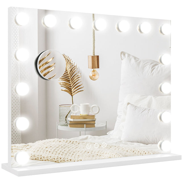 Miroir Hollywood avec éclairage 58x48cm 15 LED 3 modes d'éclairage grossissement 10x interrupteur tactile portable port de charge USB blanc |.de