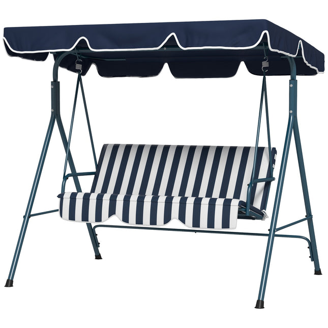 Hollywood swing Balançoire de jardin 3 places avec toit réglable, balançoire hydrofuge pouvant supporter jusqu'à 240 kg, pour jardin, balcon, maille, bleu