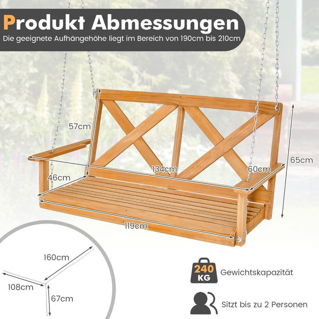 Balançoire Hollywood pour 2 personnes avec chaînes réglables pouvant supporter jusqu'à 240 kg, 134 cm naturel