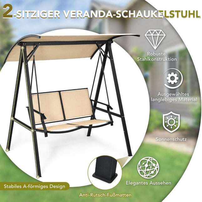 Balançoire Hollywood à toit réglable Balançoire de jardin 2 places 152 x 112 x 165 cm beige
