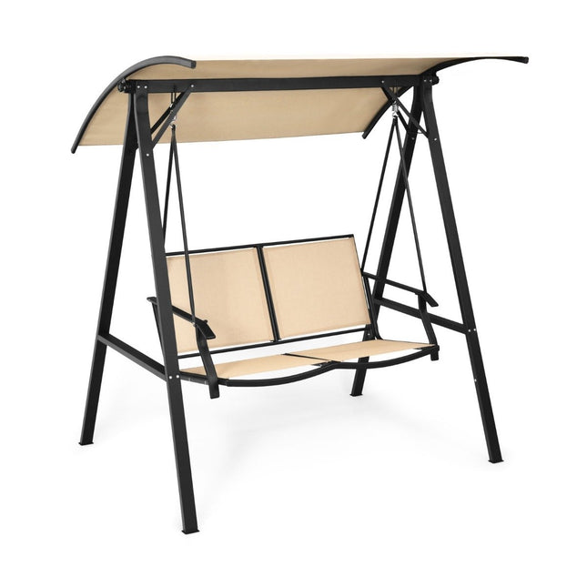 Balançoire Hollywood à toit réglable Balançoire de jardin 2 places 152 x 112 x 165 cm beige