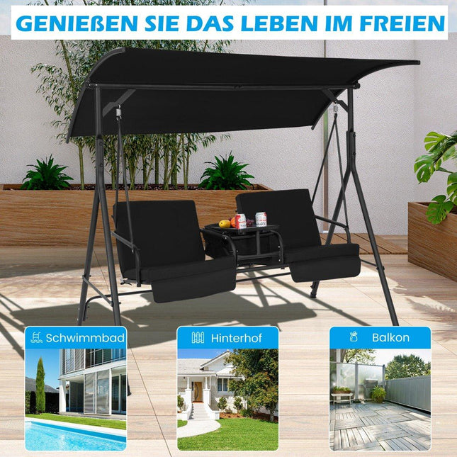Balançoire Hollywood avec sac isotherme Balançoire de jardin 2 places avec toit réglable noir 180 x 124 x 161,5 cm