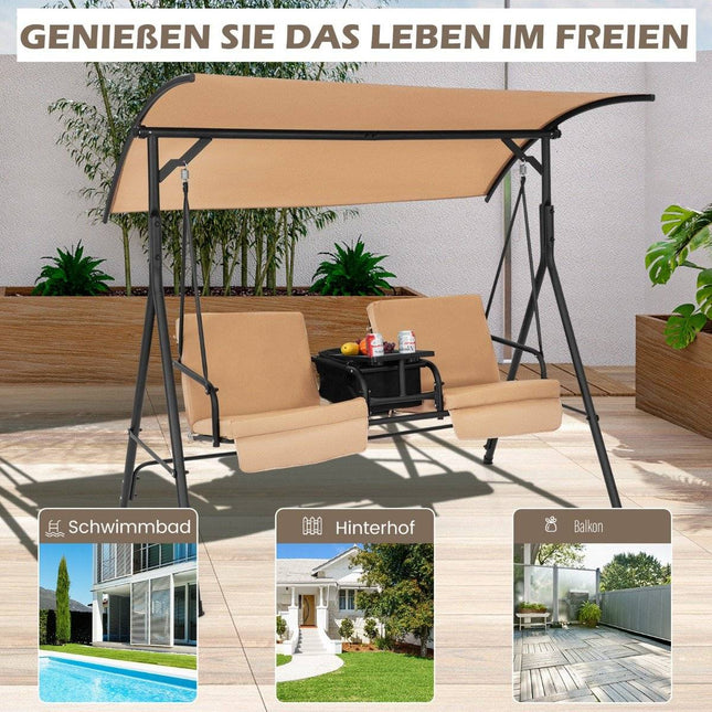 Balançoire Hollywood avec sac isotherme Balançoire de jardin 2 places avec toit réglable marron 180 x 124 x 161,5 cm