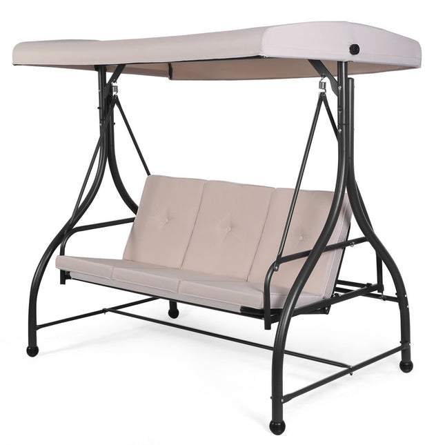 Balançoire Hollywood avec fonction inclinable, balançoire de jardin 3 places 183 x 112 x 178 cm beige