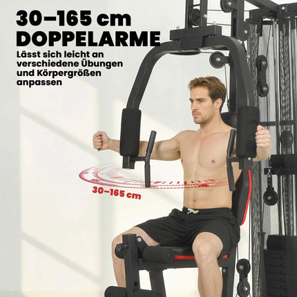 Station de musculation à domicile avec haltères de 65 kg, poulie haute, banc de musculation