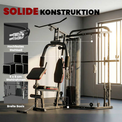 Station de musculation à domicile avec haltères de 65 kg, poulie haute, banc de musculation