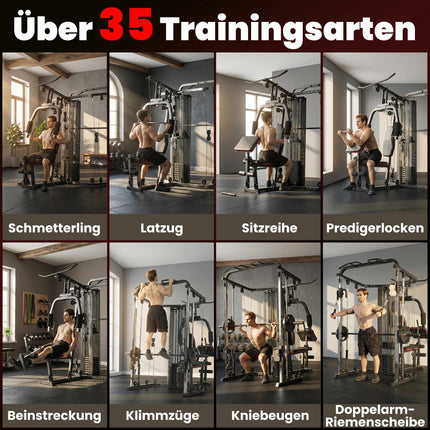 Station de musculation à domicile avec haltères de 65 kg, poulie haute, banc de musculation