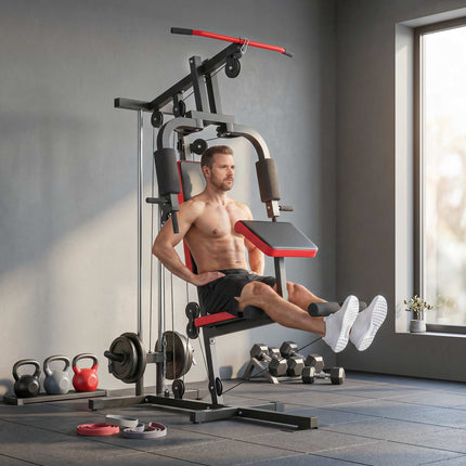 Station de musculation à domicile avec tire-dortoir et banc à biceps réglable