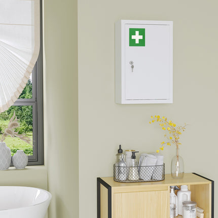 Armoire à pharmacie à 3 compartiments, 30 x 14 x 46 cm, verrouillable, coffre-fort pour enfants avec clés, acier laminé à froid, blanc