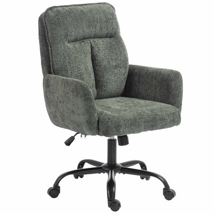Home Office Desk Chair with Wide Seat and Mid Back, Linen Look, Dark Green